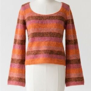 Nellik Vintage Y2K Mohair Blend Sunset Stripe Halo Knit Sweater Made in Peru L